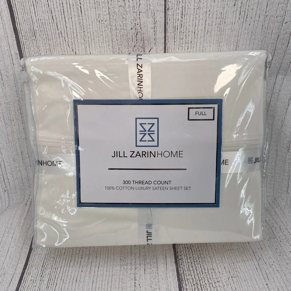 Jill Zarin Home Sateen Sheet Set Full Ivory 300TC 100% Cotton Minimalist Crisp